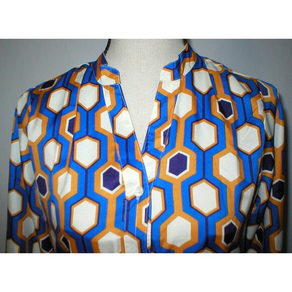Womens New The Limited Blouse Work Play Blue Orange Cream Geometric Purple S Top - Picture 2 of 12